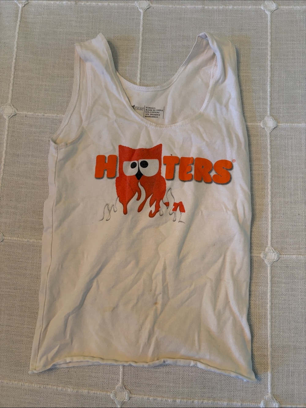 Hooters White Tank with Bold Orange Owl Logo